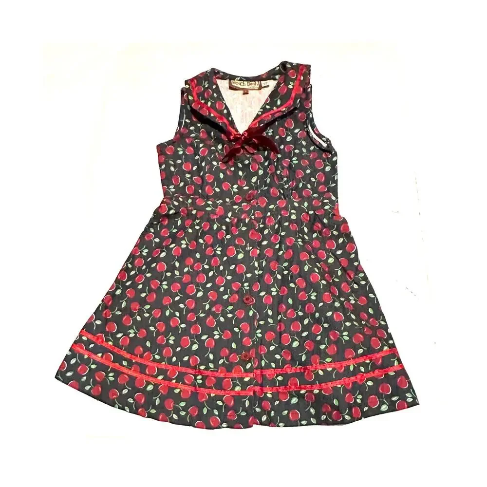 Beach Bash! By Art & Tatyana Cherry Print Sailor Dress Girls Age 4-5